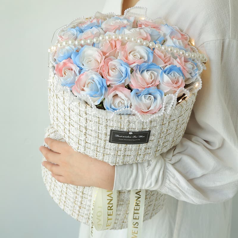 Unisex Bouquet Crushed Ice Blue Rose Soap Flower Bouquet Valentine's Day Christmas Gift Graduation Season