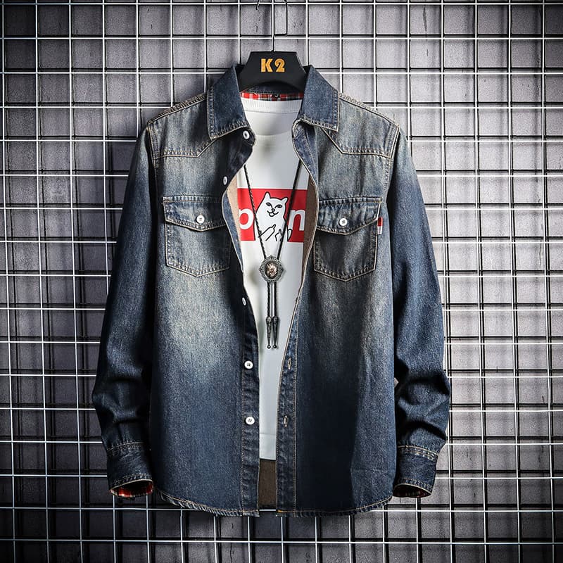 Men's Clothing New Thickened Men's Denim Long Sleeve Shirt Trendy Youth Jacket Shirt