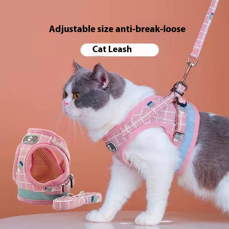 Tank Top Reflective Dog Plaid Chest Harness Set, Breathable Cat Supplies, Pet Leash