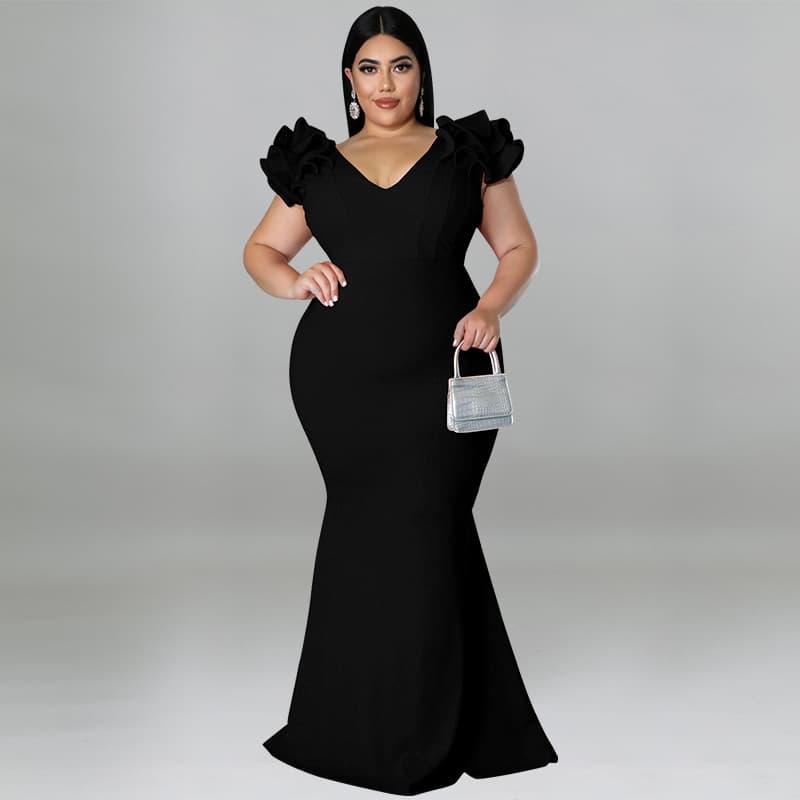 Plus Size Women's Bodycon Dress Summer New Arrival Ruffled Sleeve Backless Sexy Design Casual Elegant Women's Long Dress
