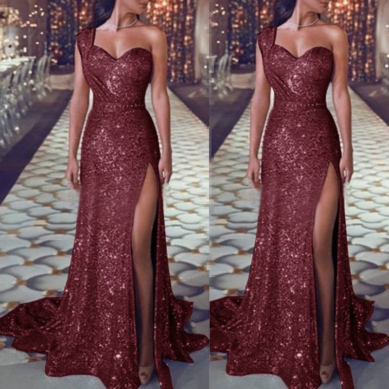 European And American Summer Halter Dress Banquet Temperament Sexy One-Shoulder Bronzing Long Evening Dress For Women