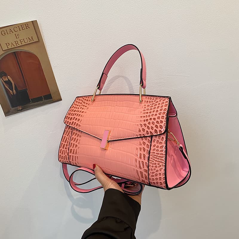 European and American 2024 new crocodile pattern patent leather women's bag handbag accordion bag shoulder messenger bag fashion women's bag