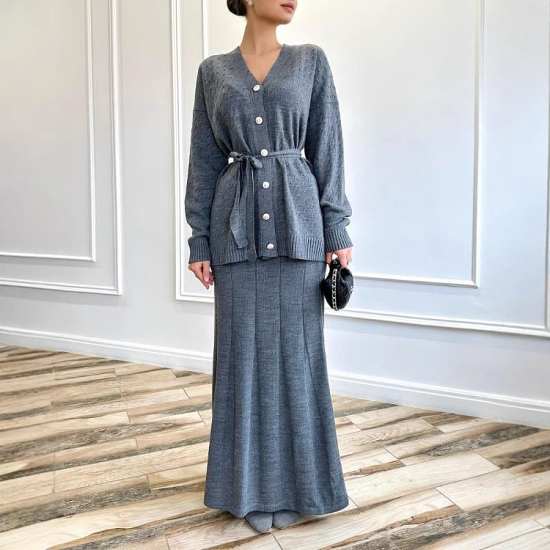 Women's Elegant Solid Color Blazer & Skirt Set, Long Sleeve Button-Up Jacket With Midi Skirt, Spring Office Wear, Plus Size (Xs-Xxxl)
