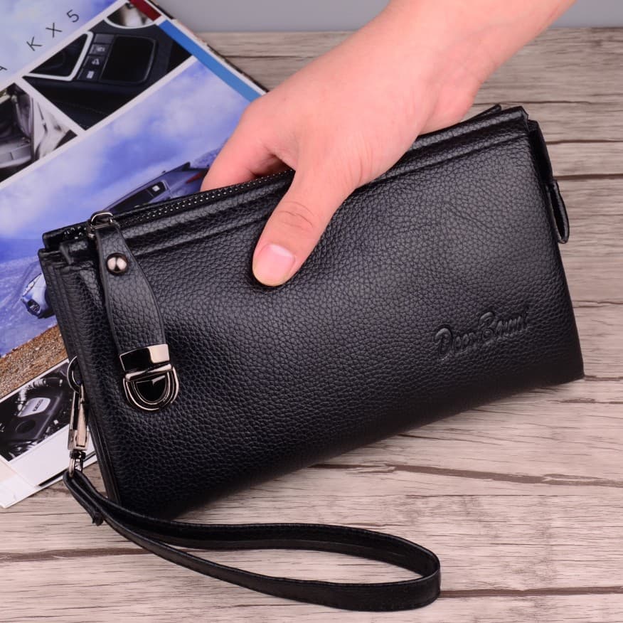 Men's ClutchBag Wrist Bag Fashion Men's Large Capacity Handbag Soft Leather Zipper Wallet Mobile Phone Bag Dual Function