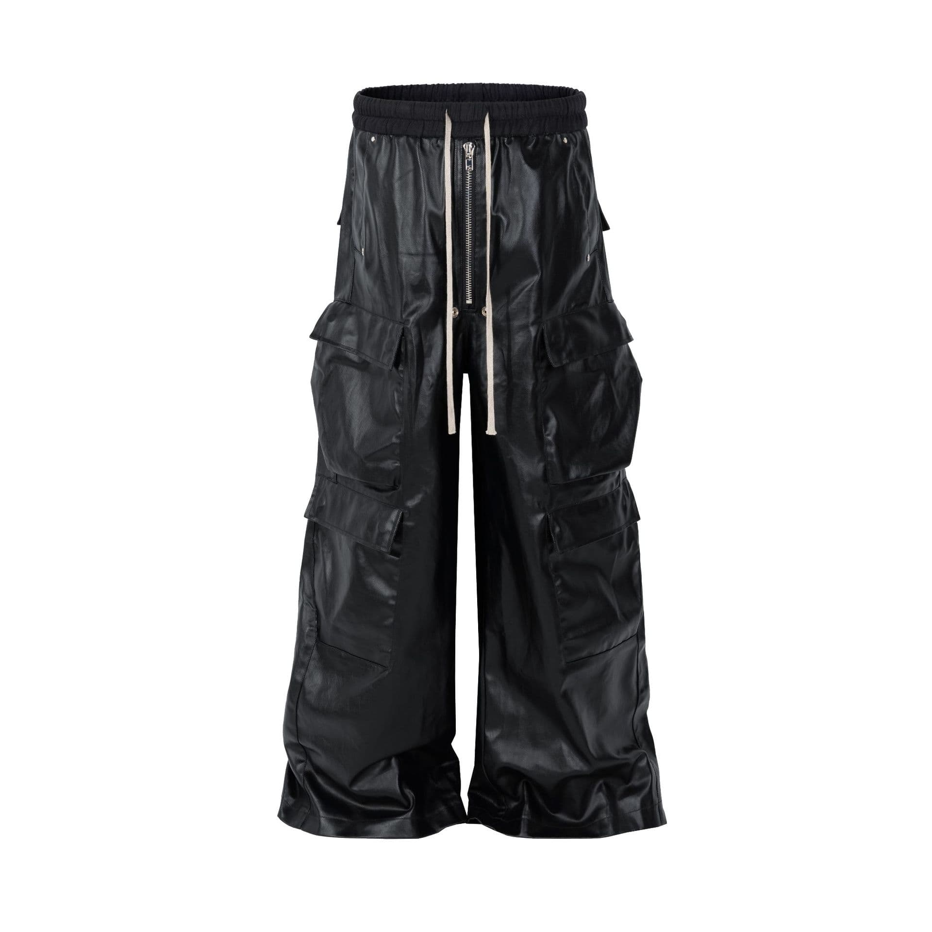 Men's Clothing Street RO Style Overalls Men's Leather Layer Three Dimensional Pocket Wide Leg Flared Pants