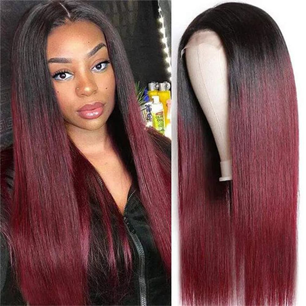 1B/99J Straight Wigs Human Hair Burgundy 13x4 Lace Front 18Inch Wigs For Black Women Pre Plucked