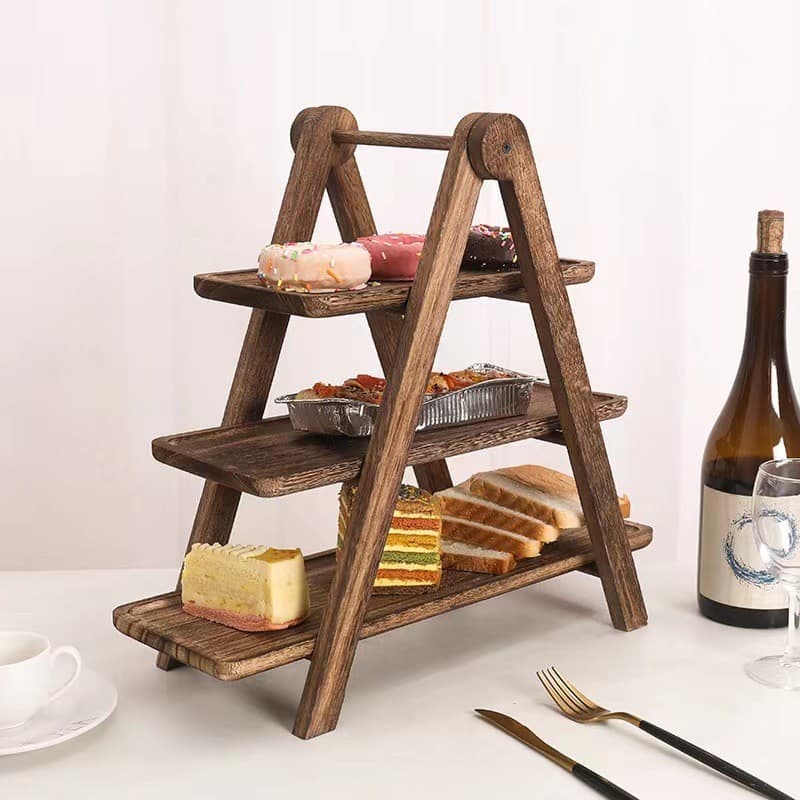 Wooden Dish Organizer - Stackable 3-Level Serving Tray For Hot Pot Restaurants & Buffet Stations