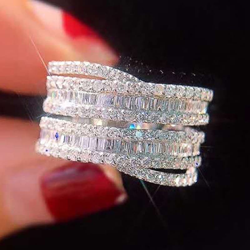 Cao Shi Ring Inlaid with T-shaped Zircon Ring Women's Wedding Ring