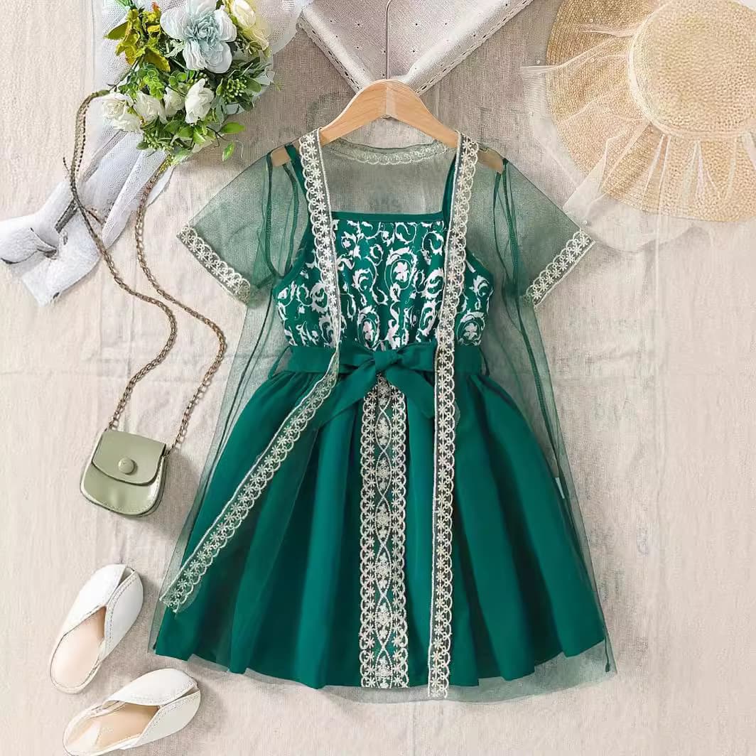 Kids’ Clothing Spring And Summer Style Ins Style Girls' Mesh Outer Shawl + Suspender Dress Suit Cross Border Exclusive Supply