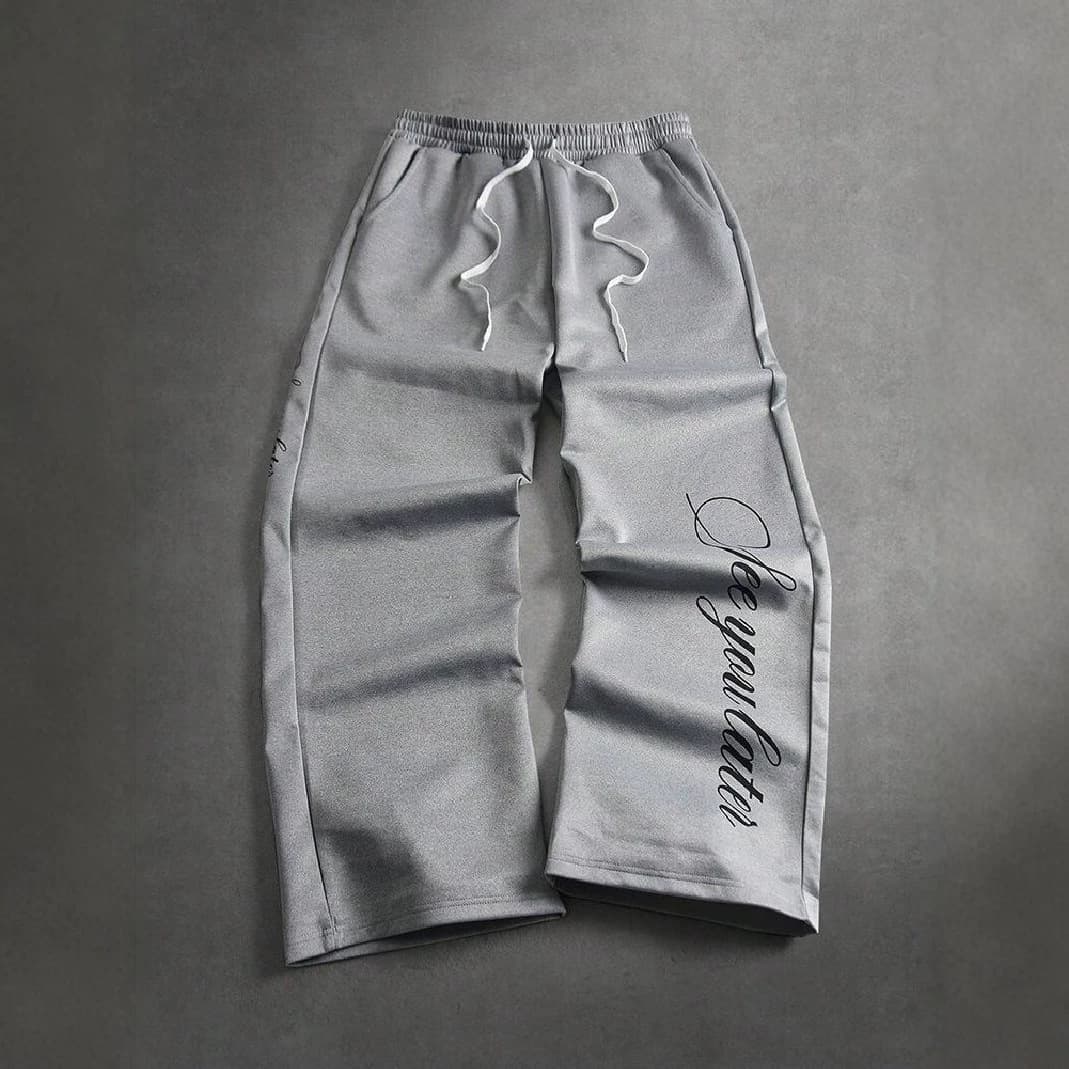 Men's Street Style Casual Pants Letter Print Spring Autumn Loose Straight Leg Trousers Style
