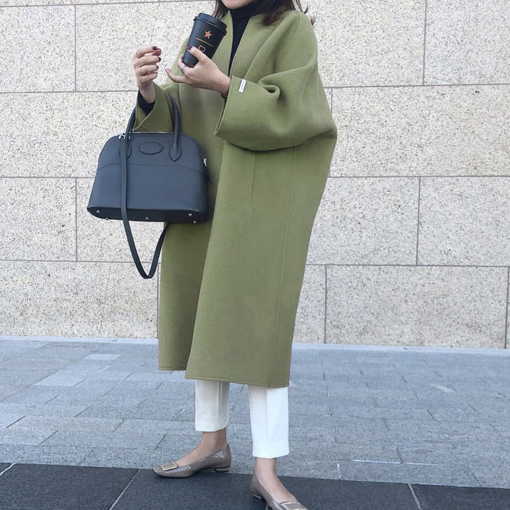 Women's ultra-long solid color straight coat winter new slim coat