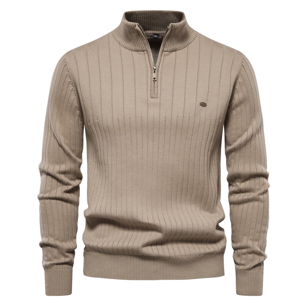 Men's Clothing Stand Collar Men's Sweater Half Zip Solid Color Knitted Sweater High Quality