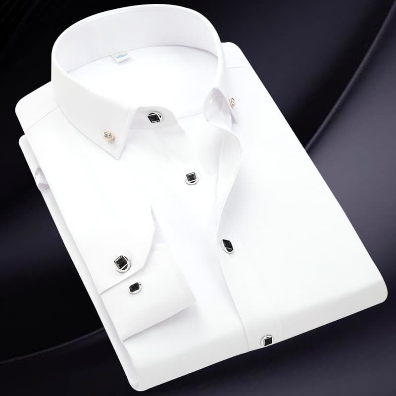 Men's Clothing Men's Long Sleeve Shirt Business Professional White Shirt Men's Shirt Diamond Button Solid Color Shirt Casual Men's Wear