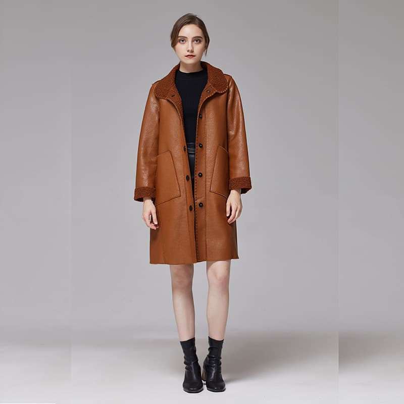 Women's Clothing autumn and winter new leather jackets for women, mid length PU ladies slim fur windbreaker for women