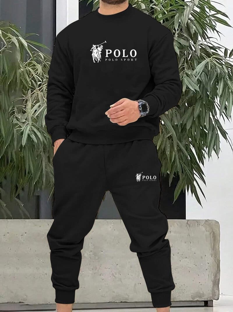 Ensemble unisexe 2026 : pull col rond décontracté + pantalon de sport en laine, idéal pour le jogging.