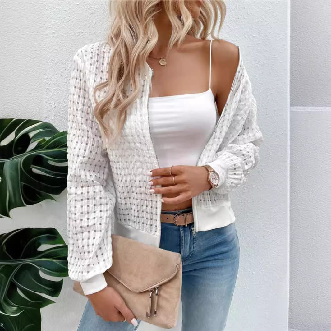 Women's Clothing New Autumn Long Sleeve Zipper Decorated Cardigan Printed Jacket Small Jacket