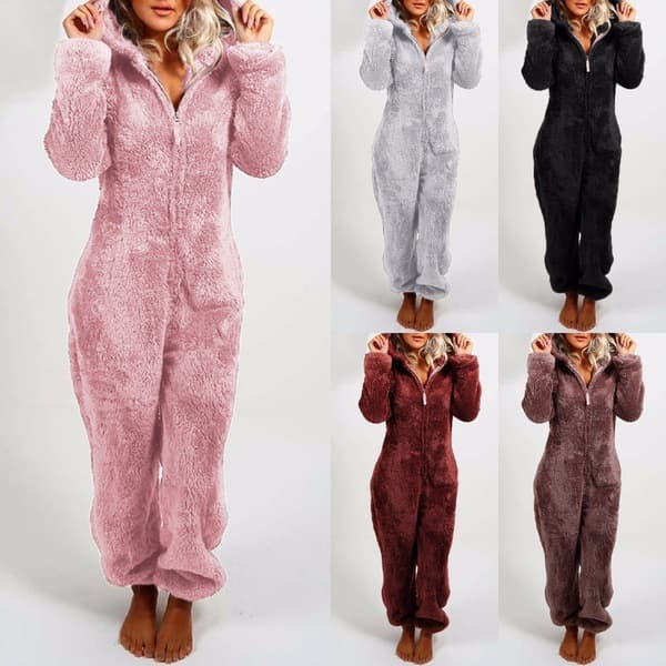 Women's Clothing autumn and winter plush and thick fur jumpsuit hooded pajamas women's clothing 22 colors