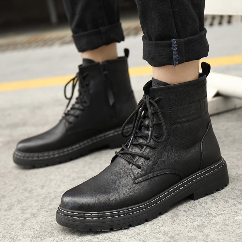 New Leather Spring Men's Shoes High-top Men's Heightening Tooling Martin Boots