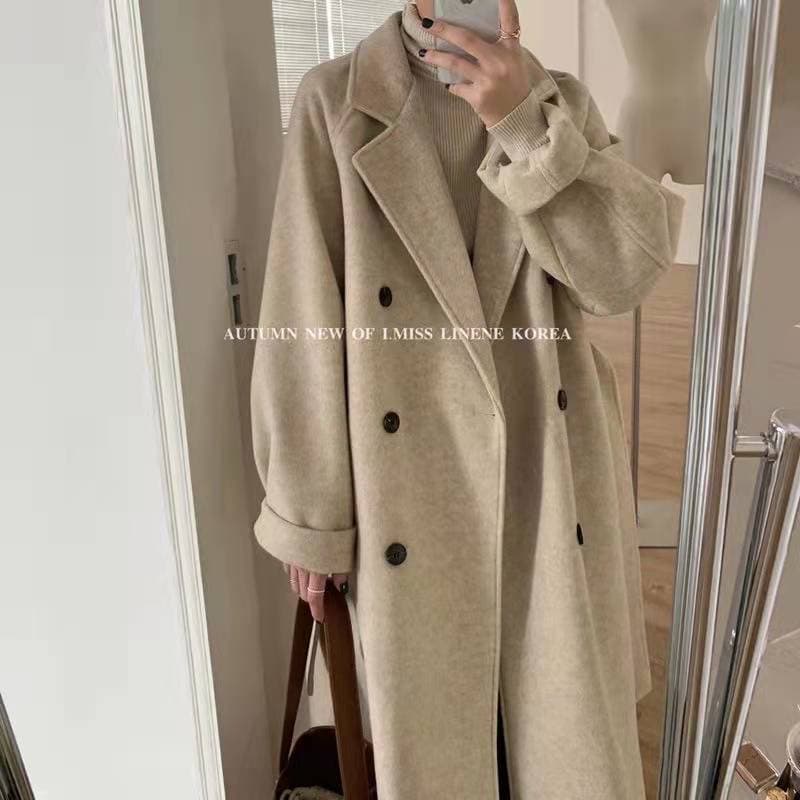 Women's Clothing Elegant Oversized Long Wool Coat For Women - Classic Audrey Hepburn Style Winter Trench Coat In Oatmeal, Black, Brown, Gray, Red
