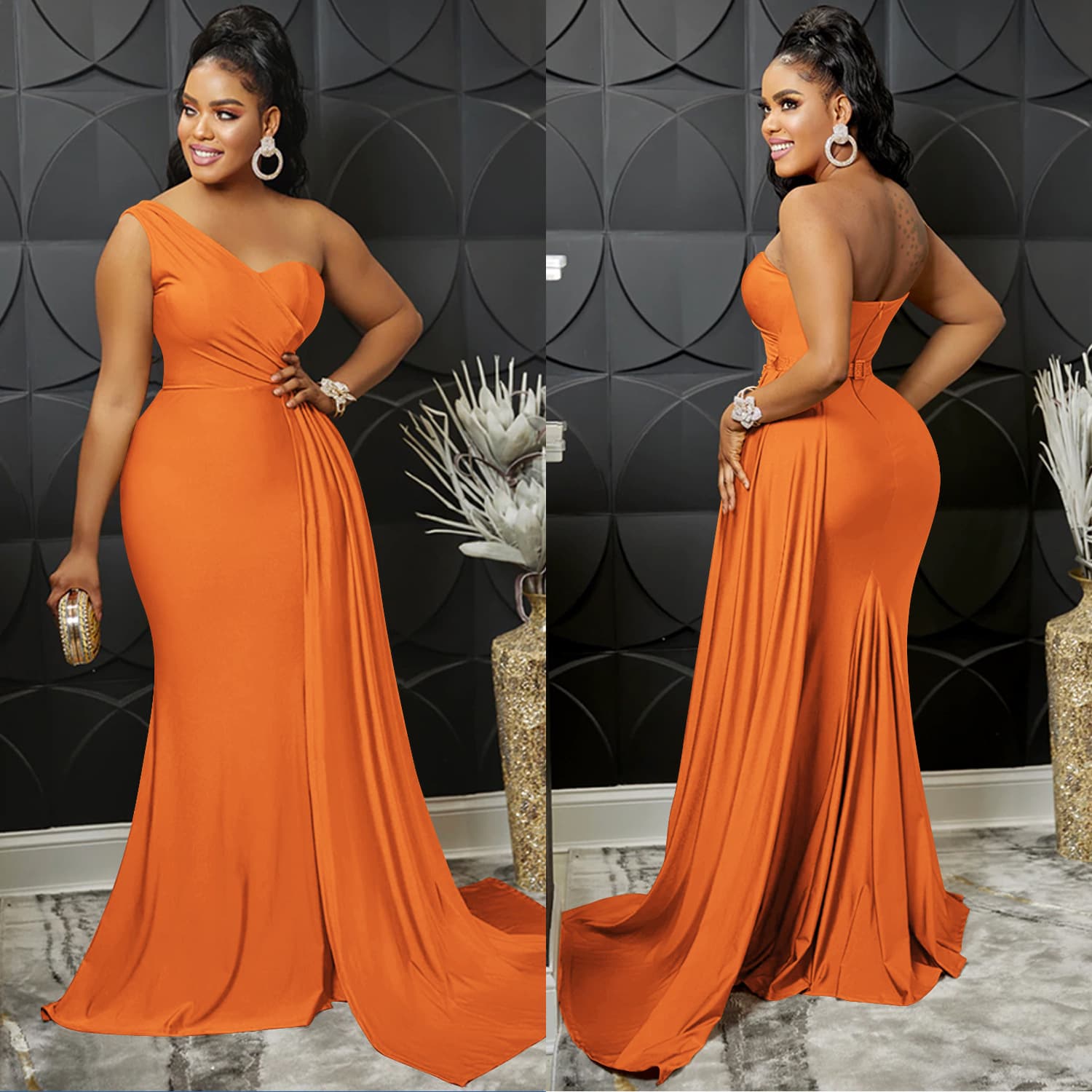 Women's Fashion Solid Color Sexy Tight One-shoulder Party Dress Dress Long Skirt