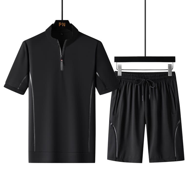 Men's Summer Casual Short Sleeve T-Shirt & Shorts Set - Breathable Loose Fit Running Outfit (Black, Gray) - Sizes M-5XL