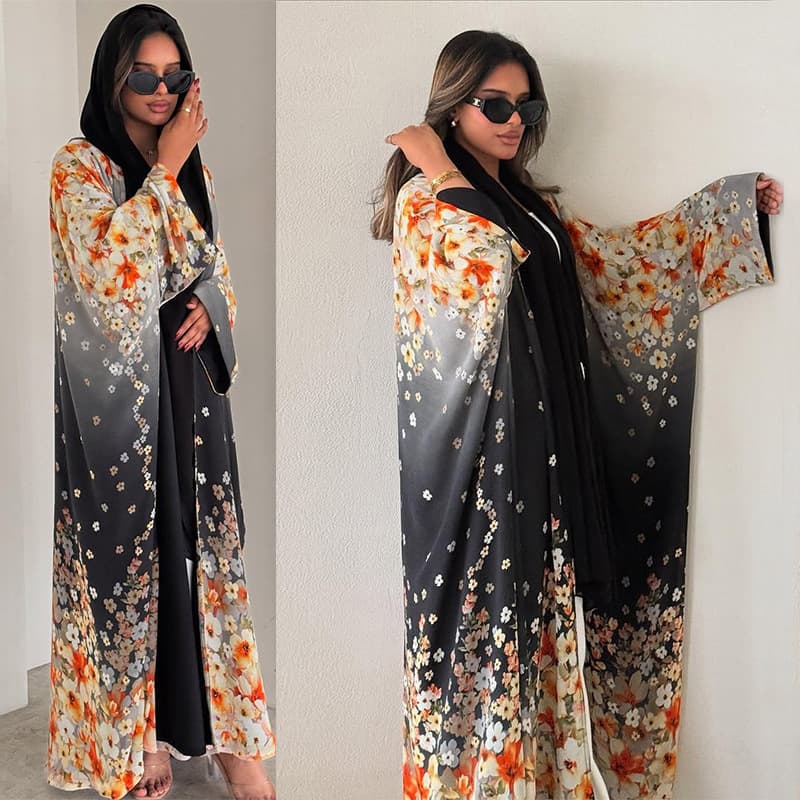 MQ203 Muslim Conservative Printed Abaya Casual Women's Clothing Batwing Sleeve Cardigan Robe Kaftans