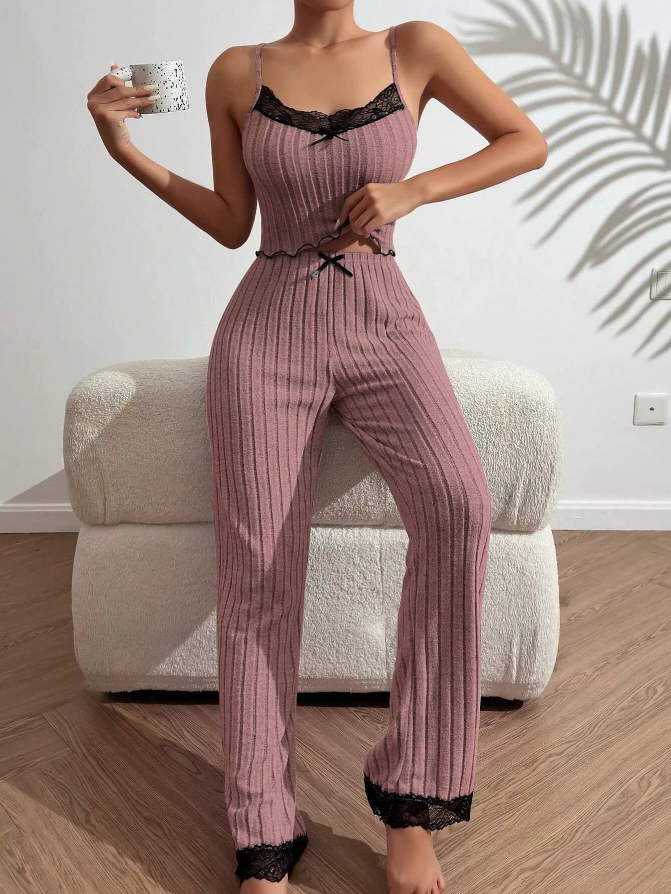 Ensemble pyjama printemps-été femme, débardeur, t-shirt et pantalon, 2 pièces, ample, tenue d'intérieur, pyjama de nuit
