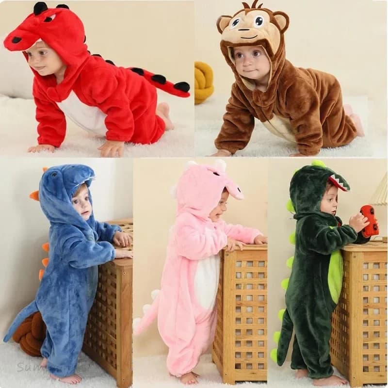 XUANMU Cute Monkey Tiger Dinosaur Cosplay Costumes Boys Girls Toddler Animal Jumpsuit Baby Rompers Infant Clothes Pyjamas Kids XF0019