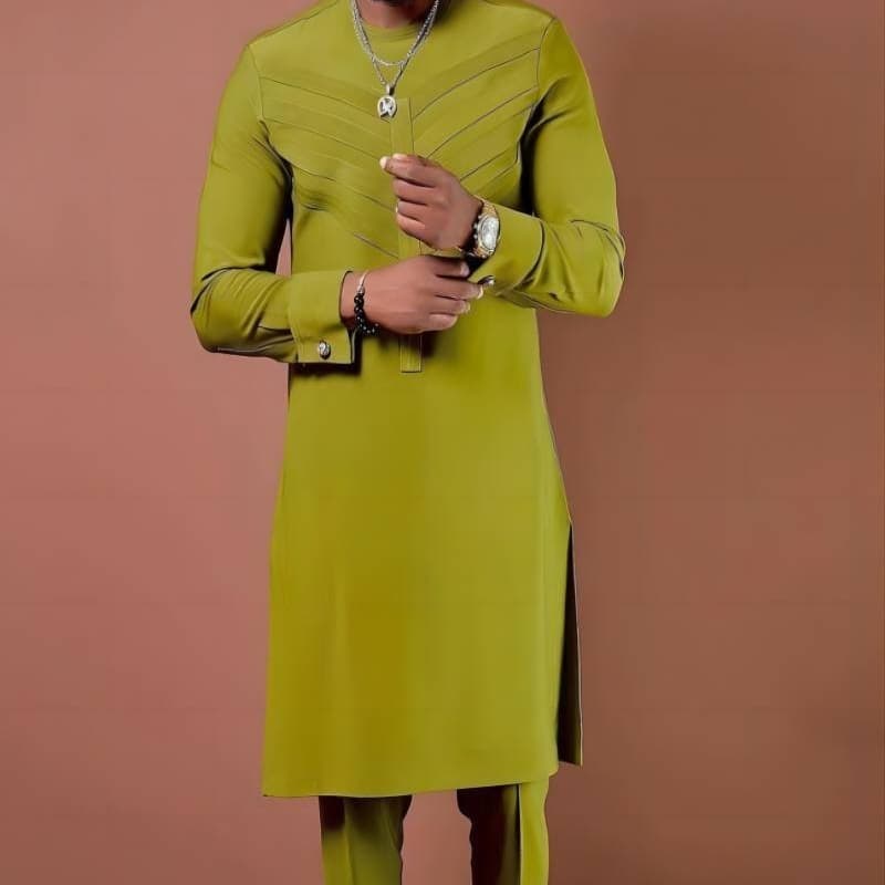 African Style Men's Suit Set - Cotton Blend Casual & Formal 2-Piece Outfit With Adjustable Waist (S-XXL)