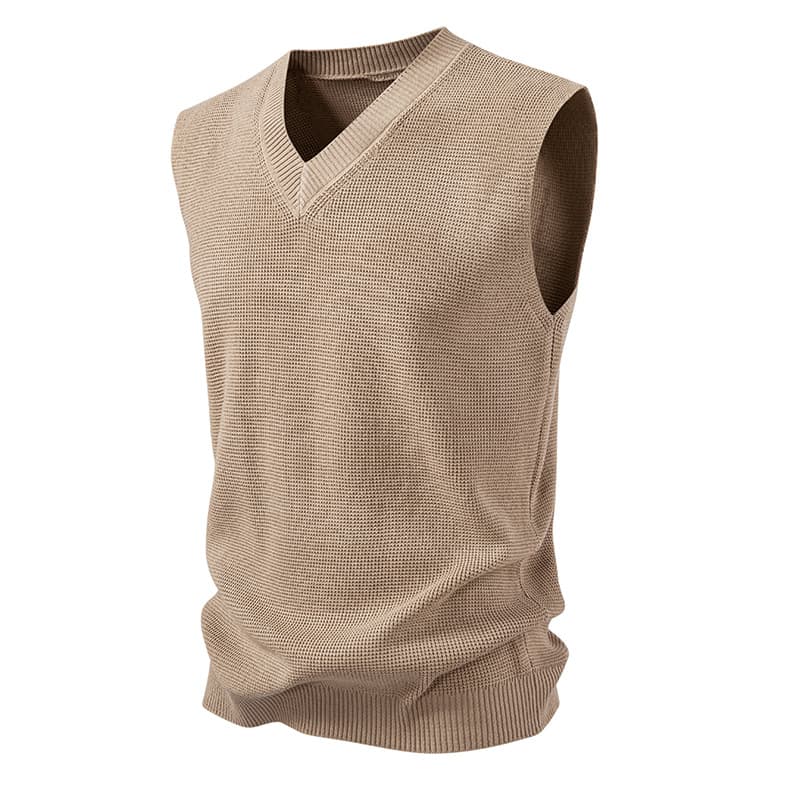 Men's Slim Fit V-Neck Sweater Vest, Solid Color Knit Sleeveless Pullover For Casual Layering Vests & Waistcoats