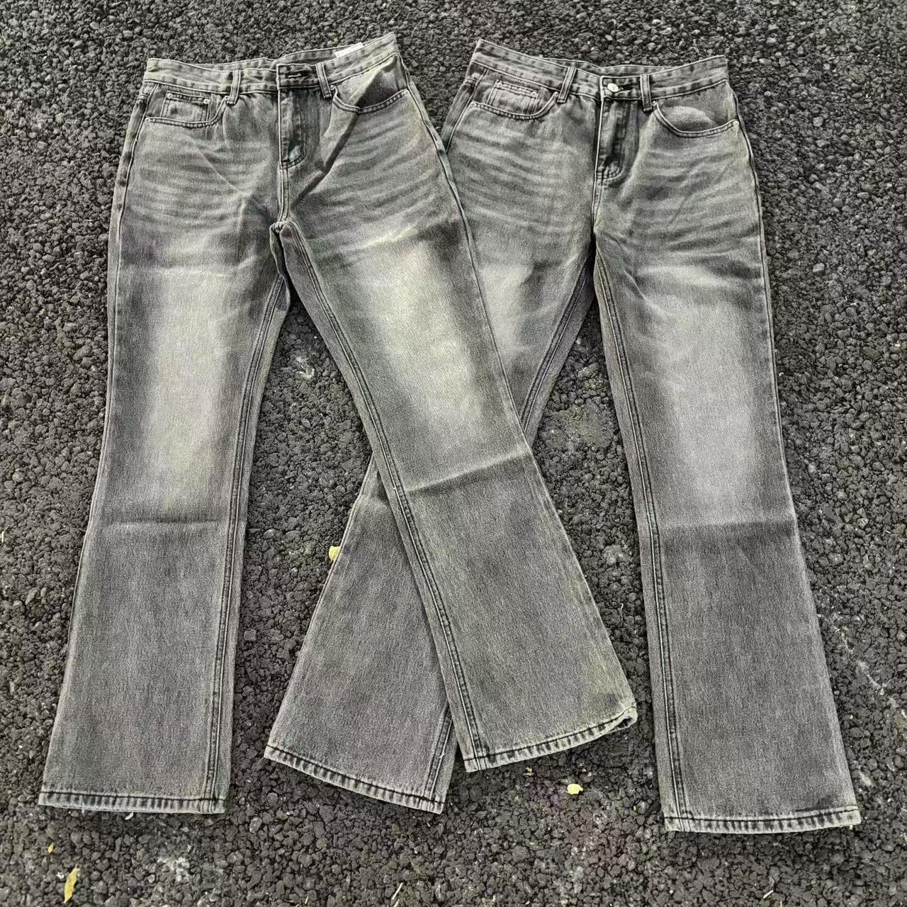 Men's Clothing Vintage Bootcut Light Gray Washed Denim Jeans For Men & Women | Retro Cleanfit Styling | High Waist Straight Leg Comfort Pants