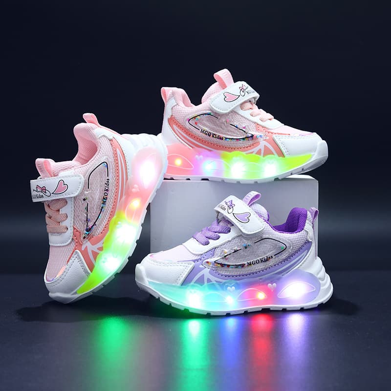 Spring And Autumn New 2025 Children's Sports Shoes Net Beaded LED Luminous Children's Shoes 1 6 Years Old Girls Sports Shoes Casual Shoes