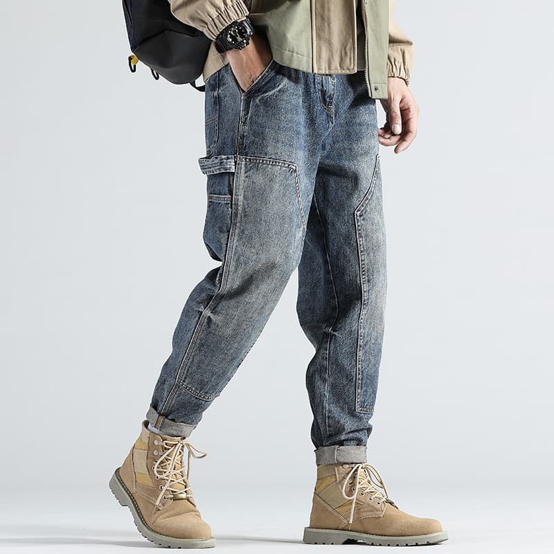 Men's Clothing retro straight-leg loose large size work jeans men's fashion brand autumn and winter casual long pants with small feet trend