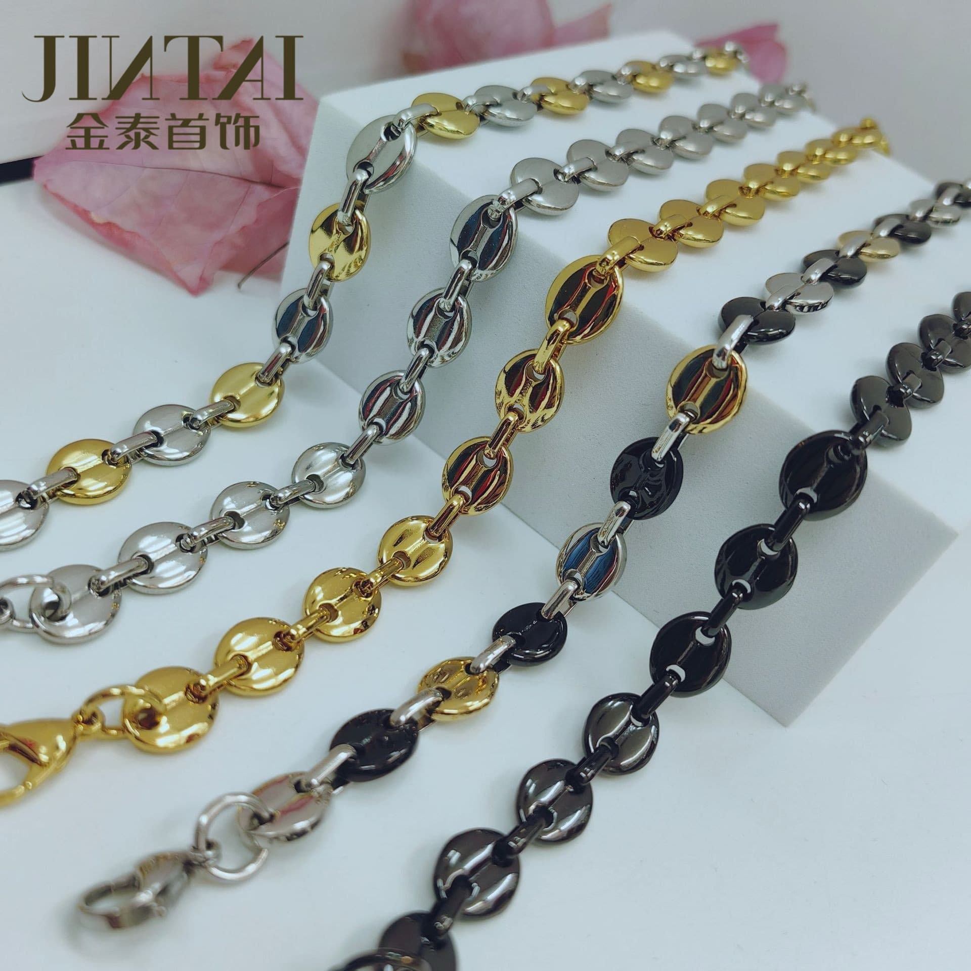 New Men's Necklace Titanium Stainless Steel Exquisite Coffee Bean Handmade Chain