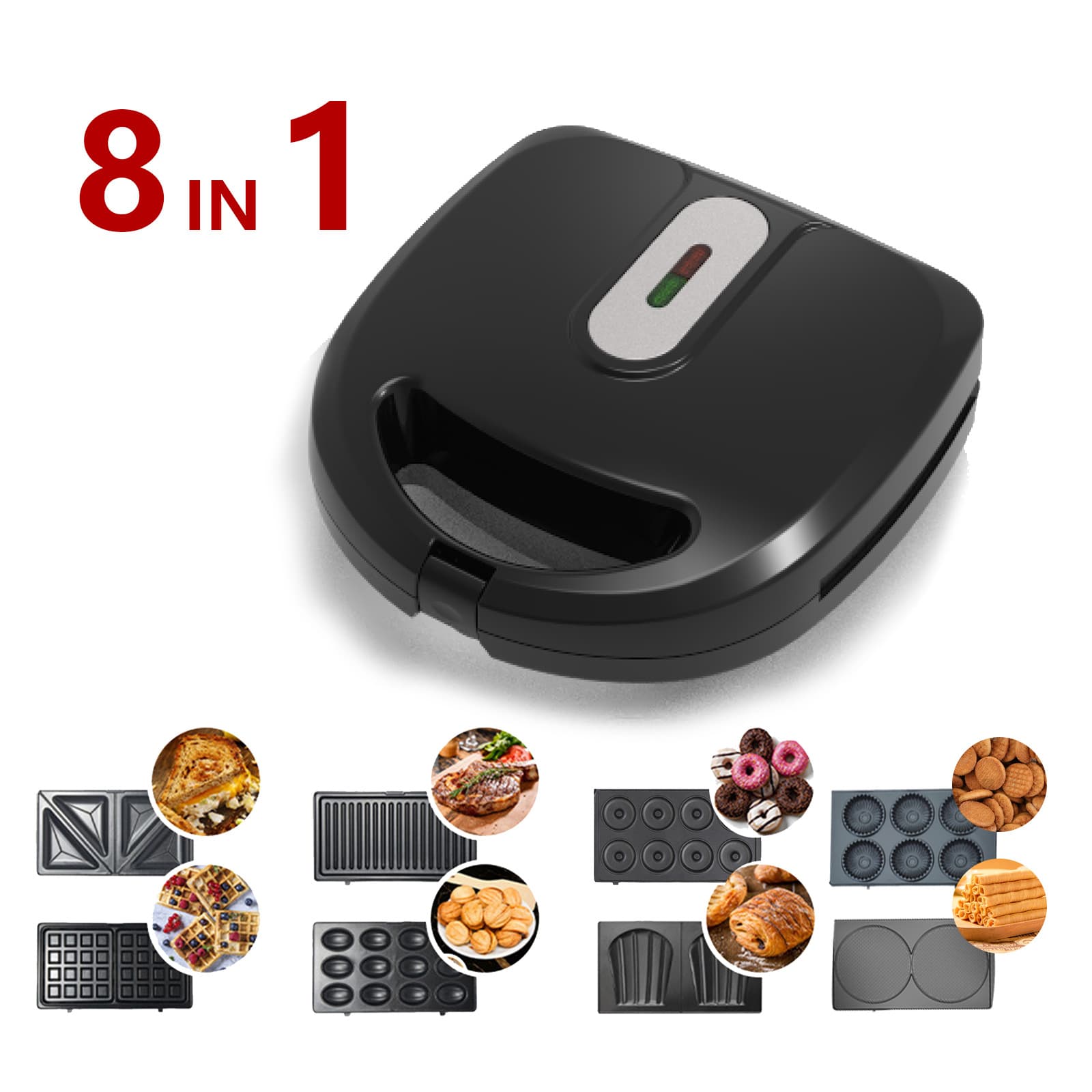 8-in-1 Gauge sandwich maker Waffle machine Doughnut electromechanical baking clang Madeline Cookie Maker 110V Breakfast maker 8 Baking tray