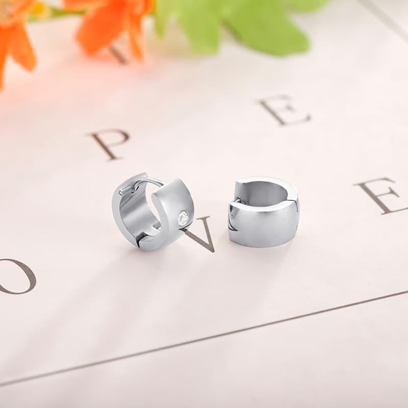 Japanese and Korean new style casual style thick style fine polished polished inlaid bright zirconium diamond Women's stainless steel earrings earring