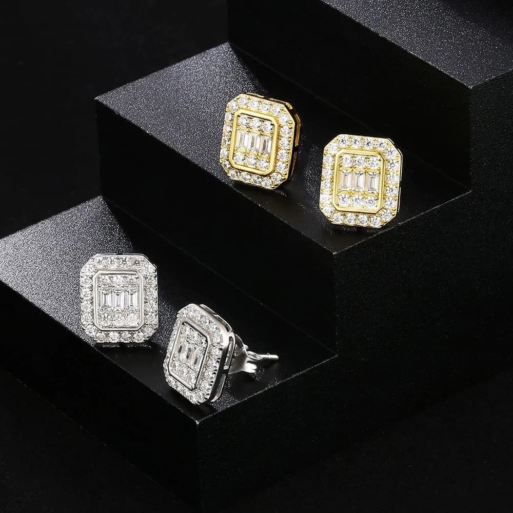 Unisex full diamond men's hip hop earrings rectangular zircon street earrings hot selling accessories