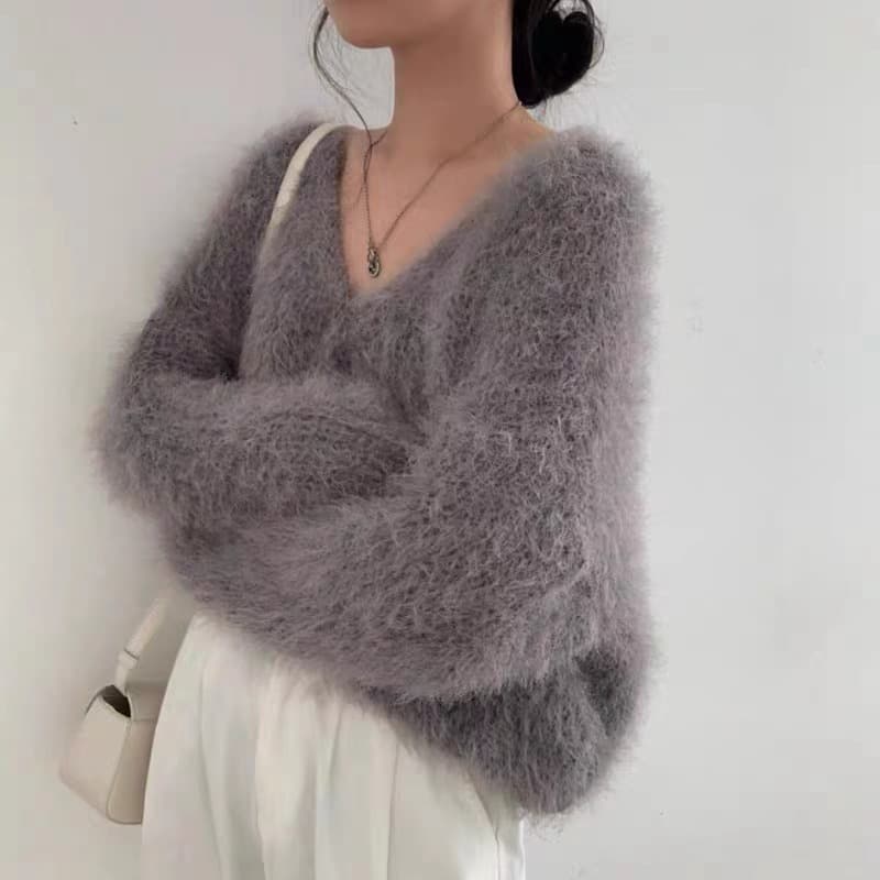 Women's Clothing Korean loose versatile autumn and winter niche lazy style collar single breasted knit sweater sweater exposed clavicle top