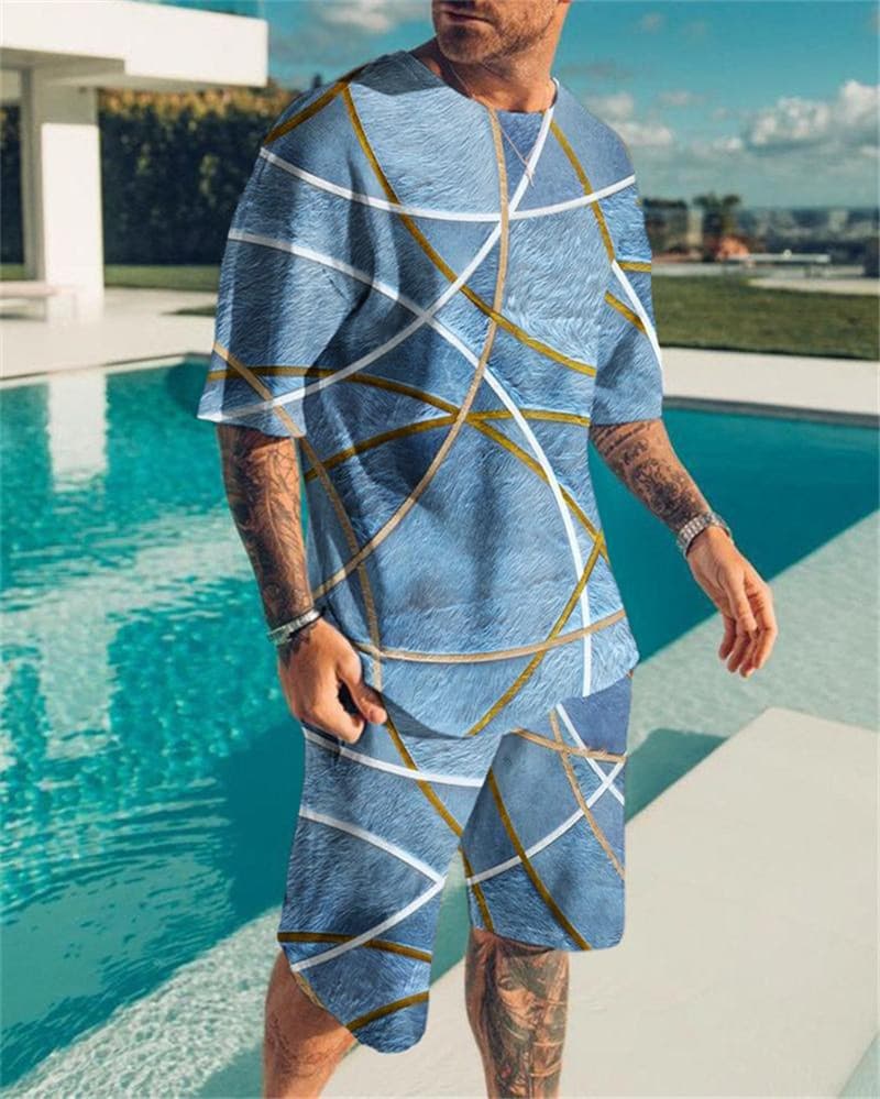 Men's Cartoon 3D Printed Men's T-Shirt Sports Suit Casual Large Size Short Sleeve