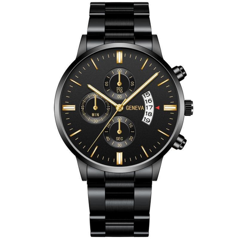 Big Sale Explosive Three-eye Men's Steel Belt Watch Business Leisure Calendar Quartz Watch Men's Spot