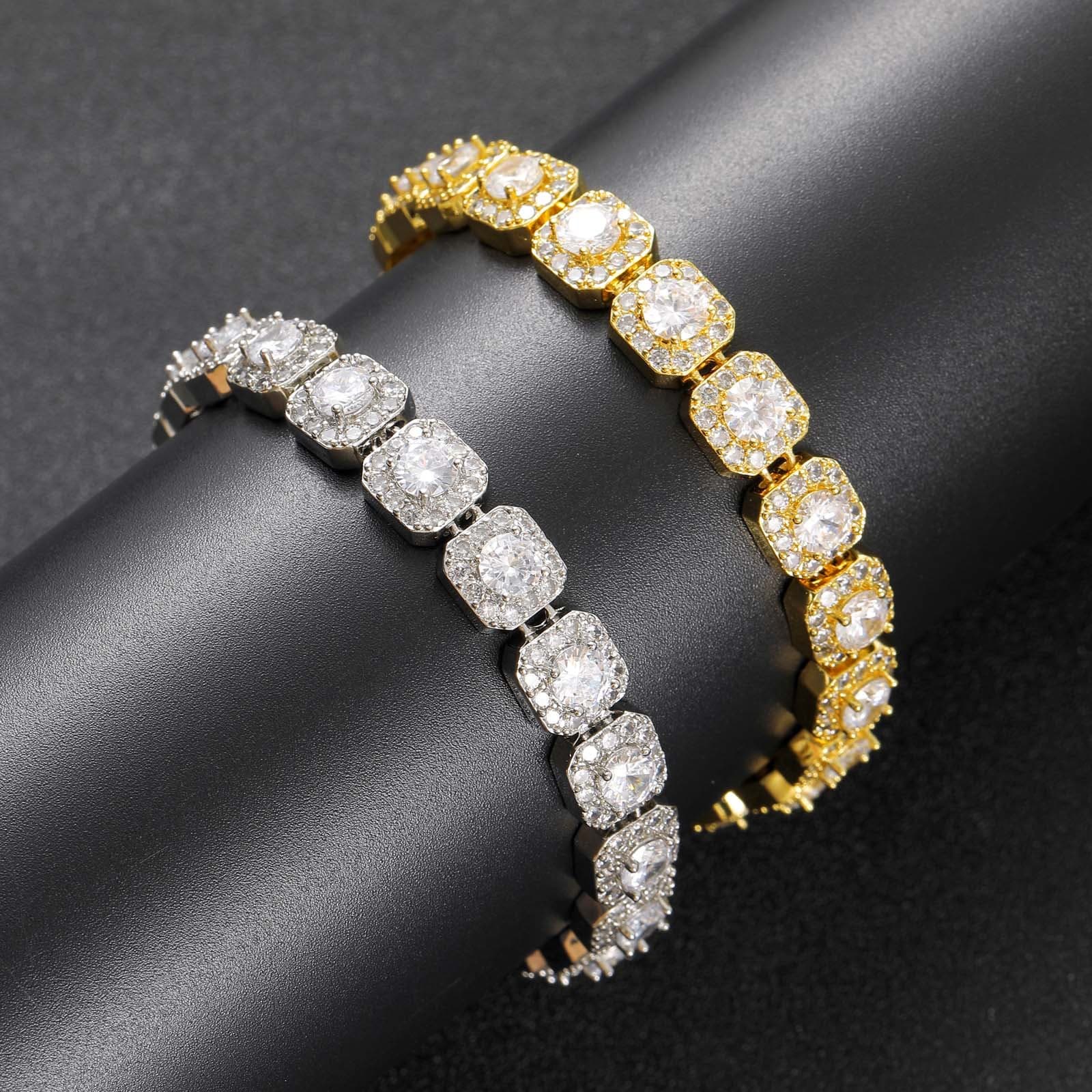 Unisex 10mm Wide Rock Sugar Chain Zircon Flip Cover Trendy Men's Bracelet Fashion Accessories