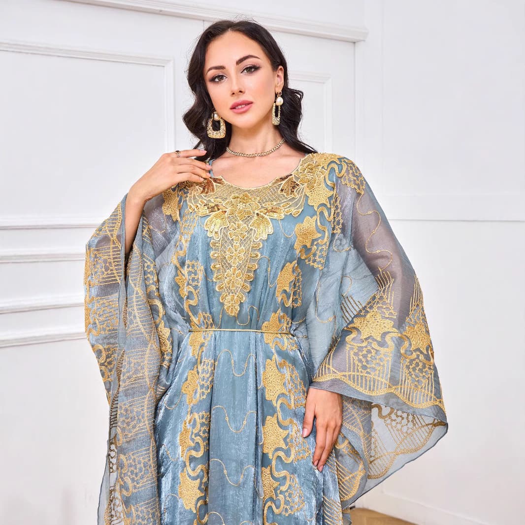 MT041 Moroccan Muslim Kaftan Embroidered Sequin Evening Two-Piece Set Dress