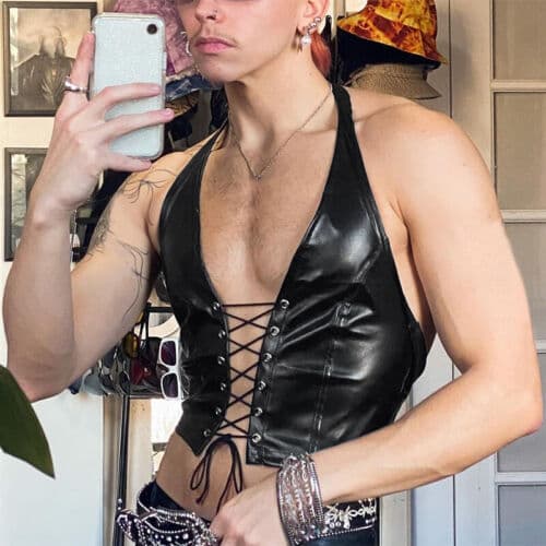 Men's Clothing sexy vest foreign trade men's clothing nightclub style sexy halter neck top for boys
