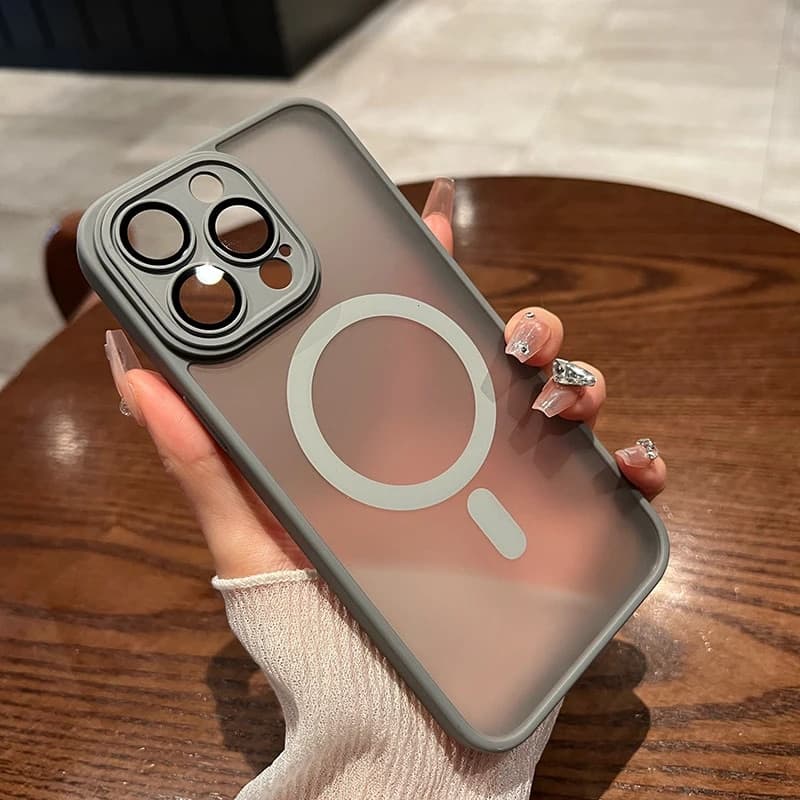 Titanium Gray Transparent Matte Wireless Charger Case For IPhone 15 14 13 11 12 Pro Max Shockpoor Cover