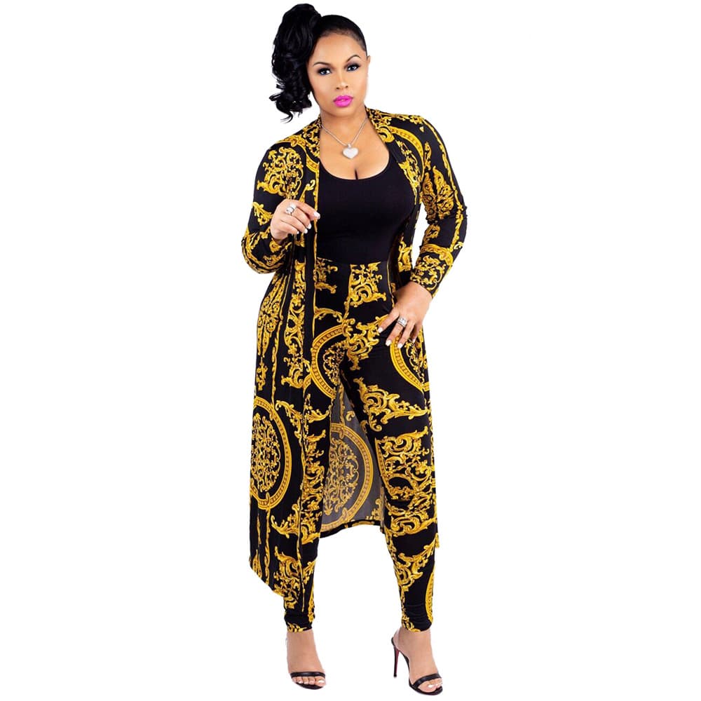 Women's fashion long coat jacket casual suit pants two-piece set