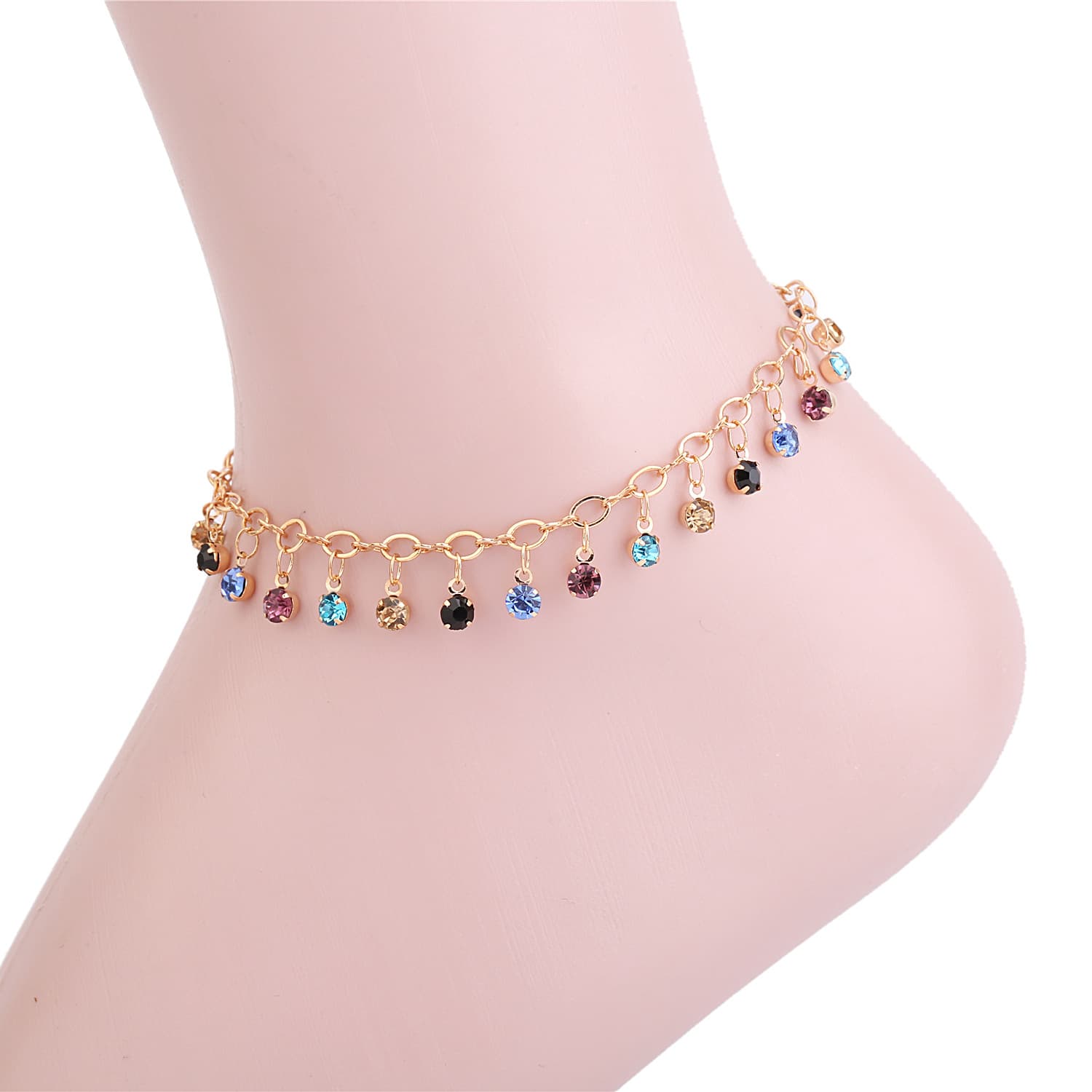 Fashion Colorful Crystal Beads Drop Anklets for Women Boho Gold Color Chain Ankle Bracelet Leg Bracelet Ocean Beach Foot Jewelry