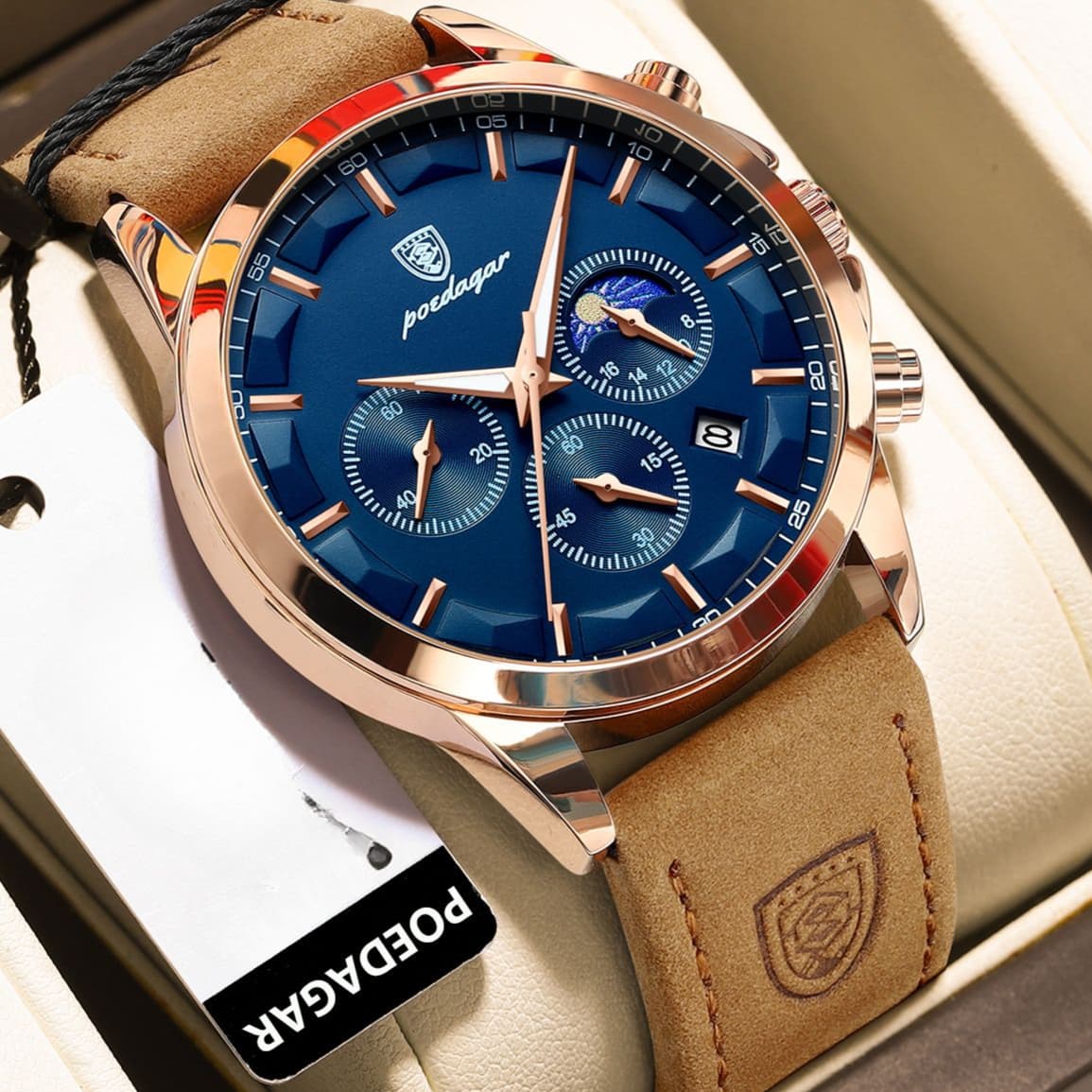 Man Chronograph Wristwatch Sports Leather Men Quartz Watch Waterproof Luminous Calendar Men's Watches Male Clock