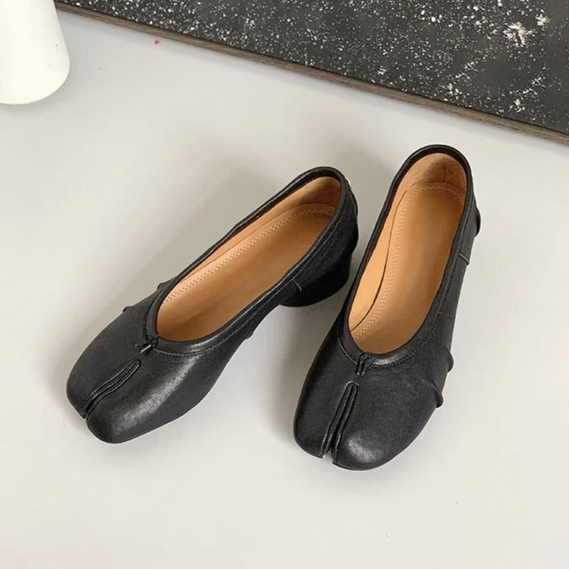 Summer Women's Ballet Flats Chunky Heel Round Toe Pleated Low Cut Single Shoes Split Toe Round Toe New Niche