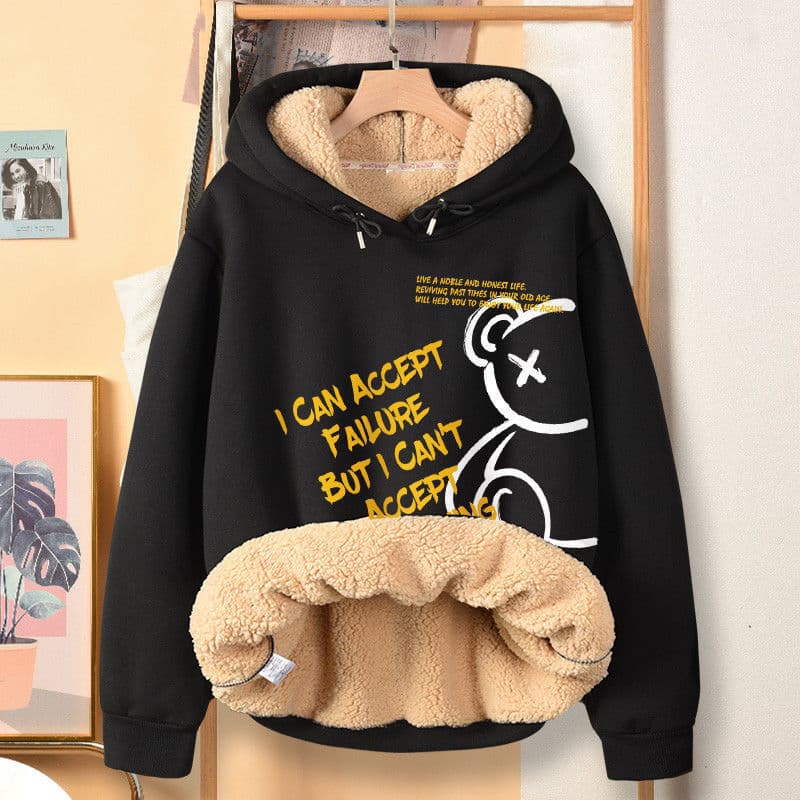 Women's Clothing Plush sweatshirt men autumn and winter thick loose large size hooded lambskin jacket imen's clothing tops