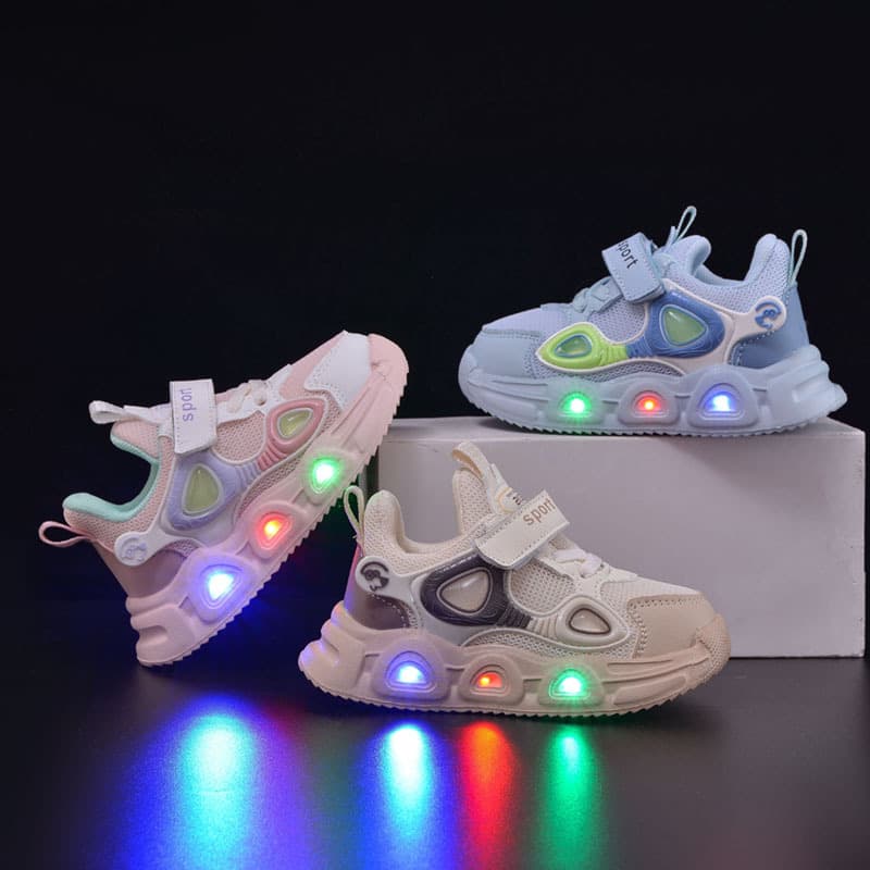 Kids' Glow-in-the-Dark Sneakers - Soft Sole Light-Up Shoes For Boys & Girls, Breathable Mesh Toddler Shoes With Velcro